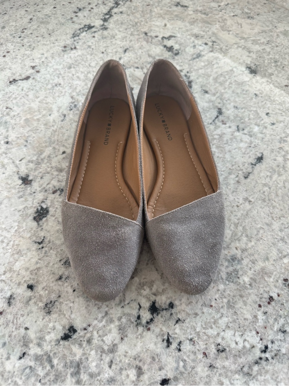 Lucky Brand Taupe Suede Pointed-Toe D'Orsay Flats